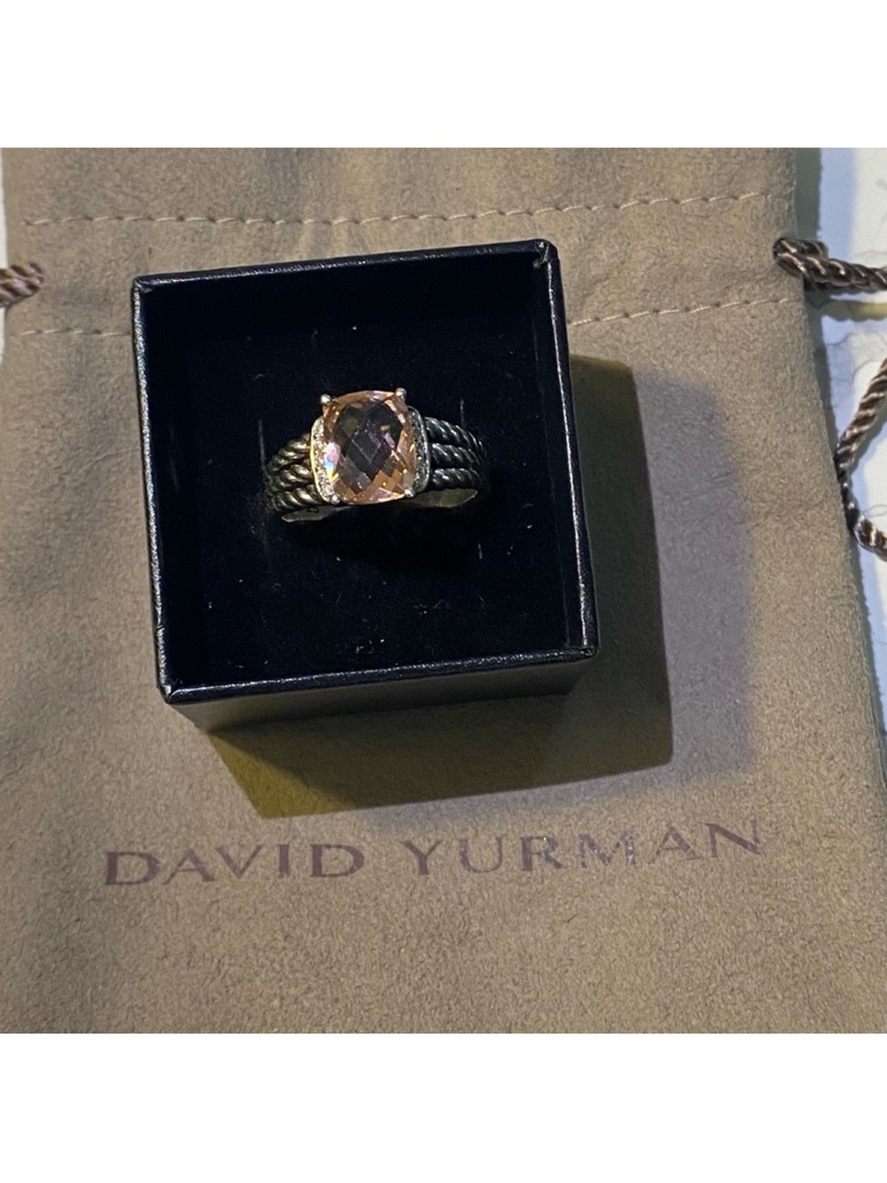 David Yurman Morganite and diamond petite Wheaton ring size 8.5 - Picture 3 of 11